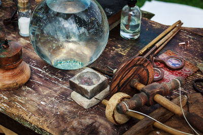 Close-up of objects on table