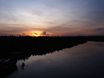 Scenic view of lake against sky during sunset