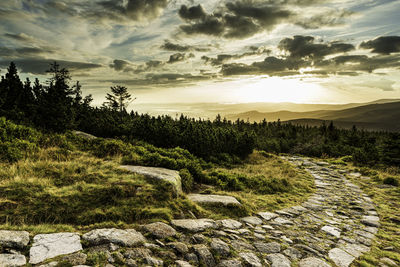 Scenic view of landscape against sky during sunset