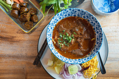 High angle view of food on table