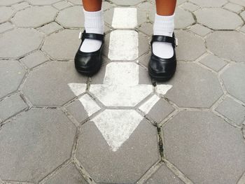 Low section of person standing on cobblestone footpath