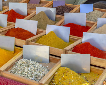 High angle view of food for sale at market stall