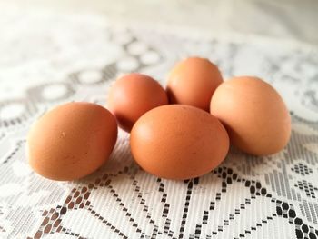 High angle view of eggs on table