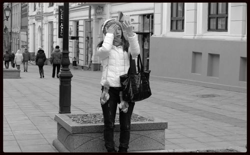 Woman walking in city