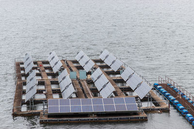 High angle view of boats in sea