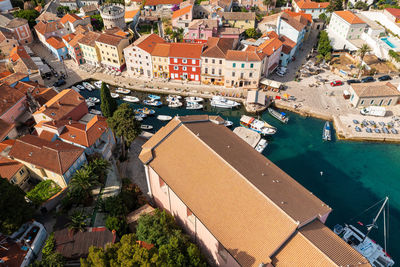 Aerial view of veli losinj town in losinj island, the adriatic sea in croatia