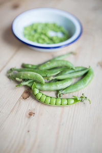 Peas in a pod on table