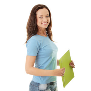 Portrait of a smiling young woman over white background