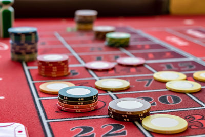 High angle view of glasses on table