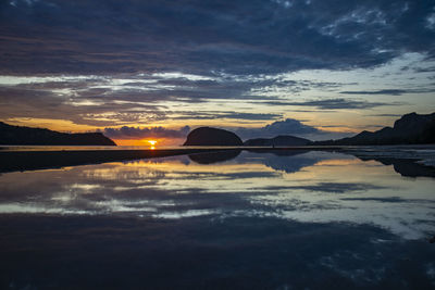 Scenic view of lake against sky during sunset