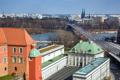 High angle view of cityscape against sky