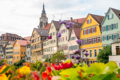 Exterior of colorful houses against sky in city