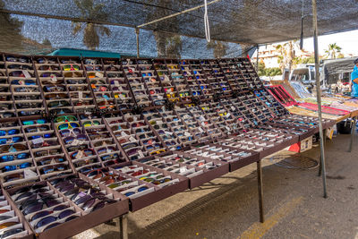 Stack of multi colored market stall