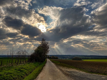Road amidst agricultural field against sky
