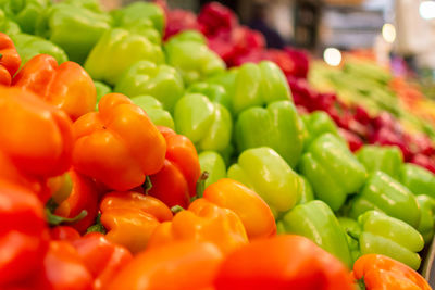 Close-up of multi colored vegetables for sale in market