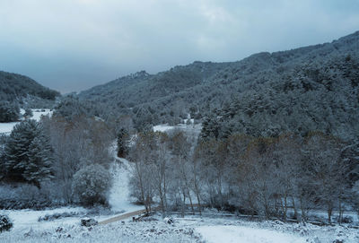 Scenic view of mountains against sky during winter