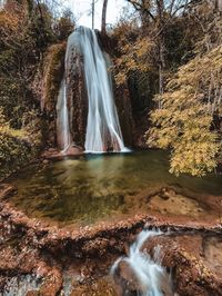 View of waterfall in forest