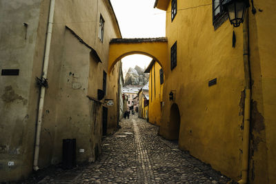 Narrow alley amidst buildings in city