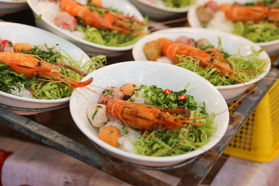 Crab noodles soup - vietnamese traditional food are displayed ready to eat in the market