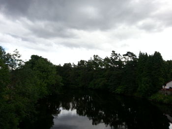 Scenic view of lake against cloudy sky