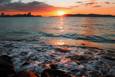 Scenic view of sea during sunset