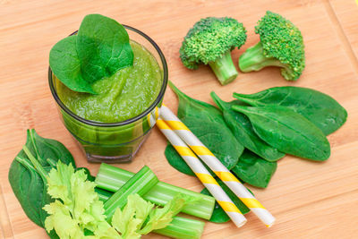 High angle view of vegetables on table