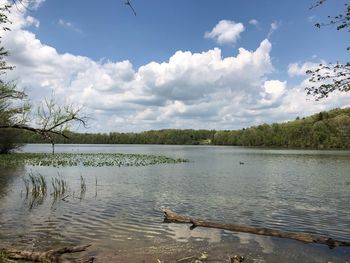 View of lake against cloudy sky