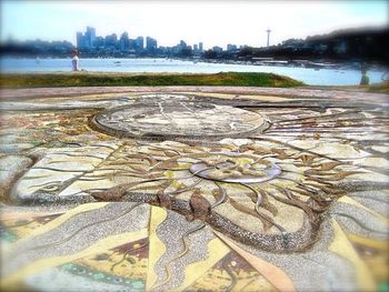 View of cityscape with river in background