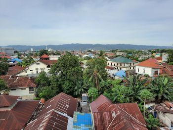 High angle view of townscape against sky