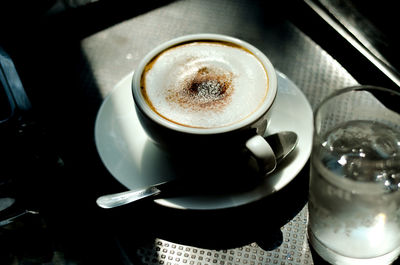 High angle view of coffee on table