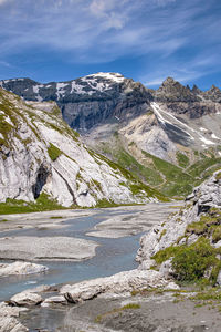 Scenic view of snowcapped mountains against sky