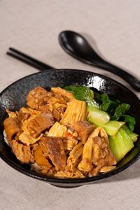 High angle view of meal served in plate