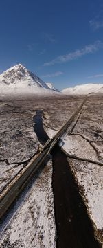 Scenic view of snow covered scottish highlands from above