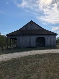 Barn on field against sky