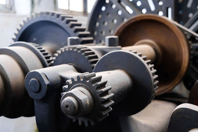 Close-up of dumbbells in gym