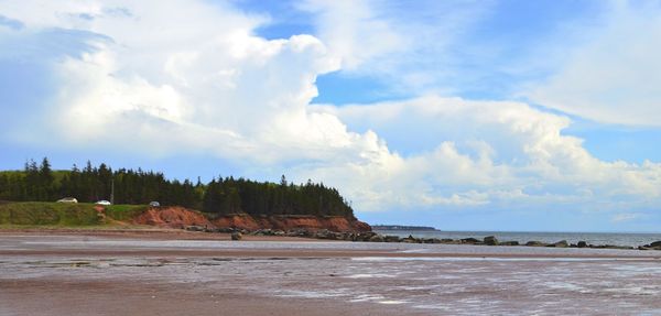 Scenic view of landscape against cloudy sky