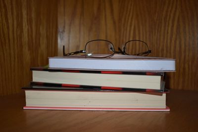Stack of books on table