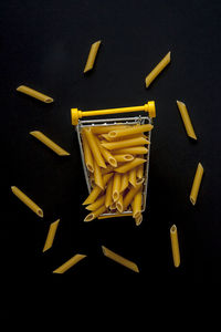 High angle view of yellow pencils on table