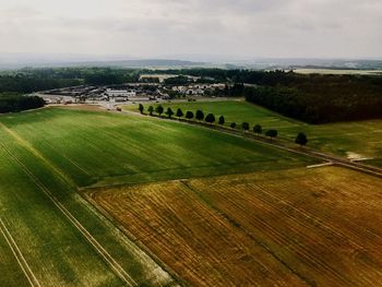 High angle view of agricultural field against sky