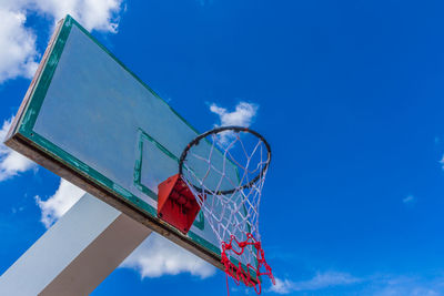 Low angle view of basketball hoop against sky