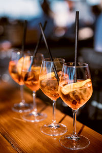 Close-up of wineglass on table