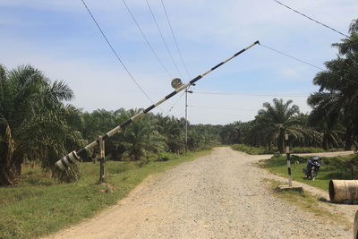 Road amidst trees on field against sky