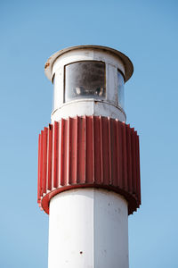 Low angle view of tower against clear blue sky