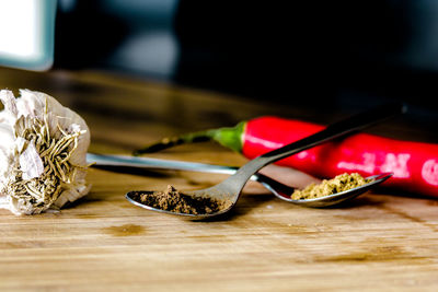 Close-up of spices on table