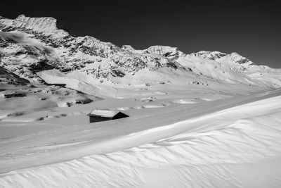 Scenic view of snow covered mountain against sky