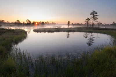Scenic view of lake against sky during sunset