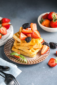 Close-up of dessert in plate on table