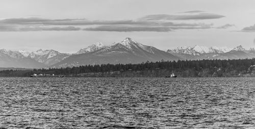 A view of the olympic mountains from port townsend, washington.