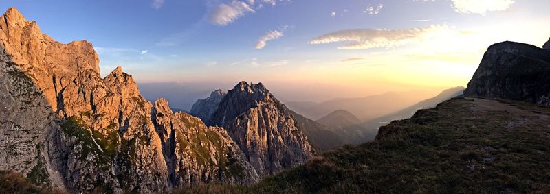 Panoramic view of landscape against sky during sunset