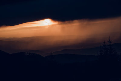 Scenic view of silhouette mountains against sky at sunset